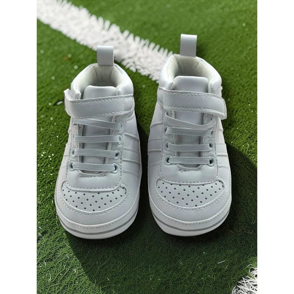 Stepping Stones First Steps White Faux Leather High Top Sneakers Size 3-6 Months